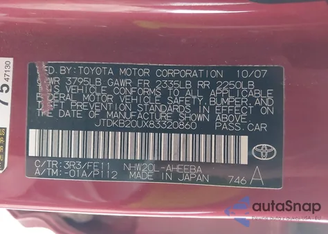 2008 Toyota Prius из США, поврежденный, VIN JTDKB20UX83320860